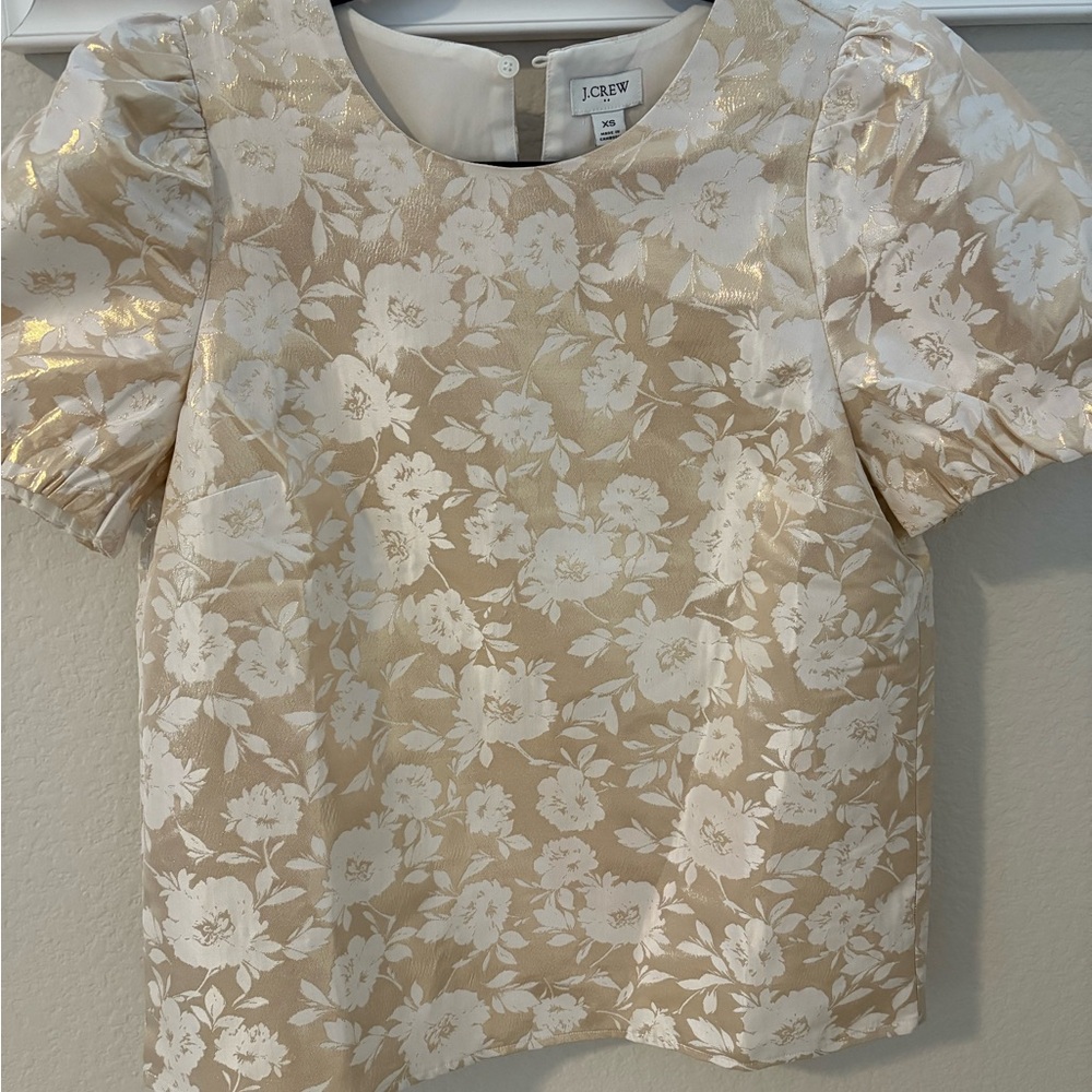 J. Crew Women's Gold and Cream Floral Blouse